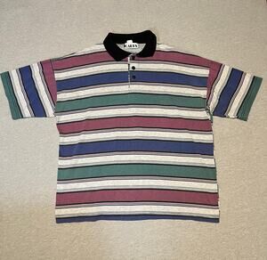 Vintage 90s Cotton Striped Polo Shirt XXL Boxy Oversized Made USA Grunge Skater
